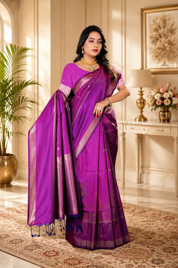 Purple_Silk_Zari_Golden_Border_Saree_For_Women