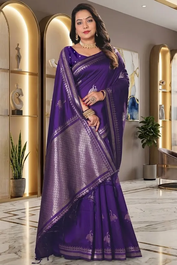 Purple_Banarasi_Silk_Silver_Zari_Woven_Saree_For_Women