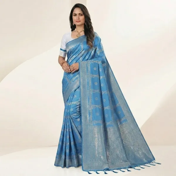 Blue_Banarasi_Silk_Golden_Zari_Woven_Saree_For_Women