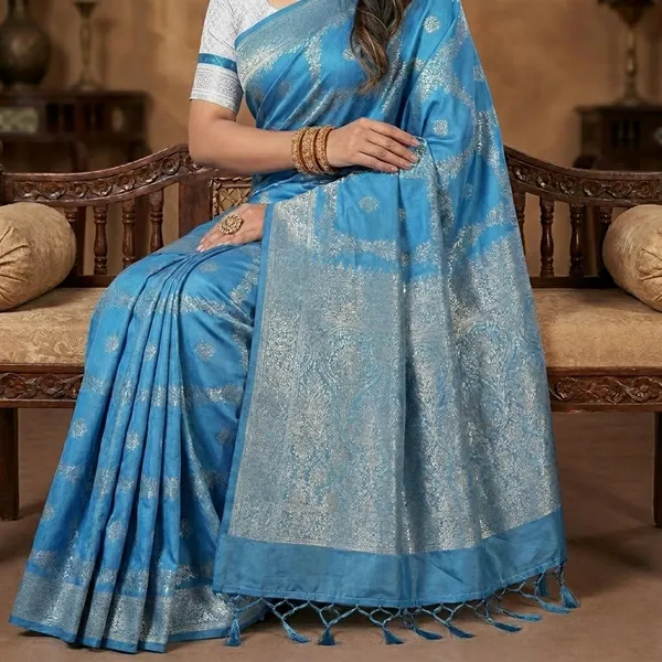Blue_Banarasi_Silk_Golden_Zari_Woven_Saree_For_Women