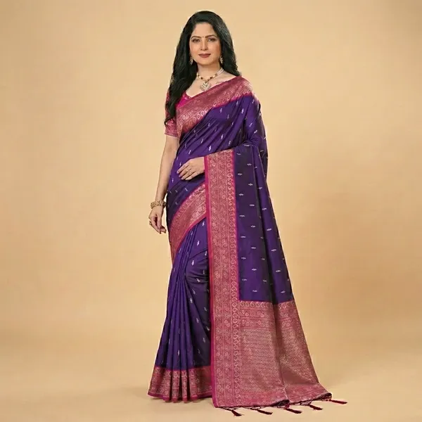 Purple_Banarasi_Silk_Pink_Zari_Border_Saree_For_Women