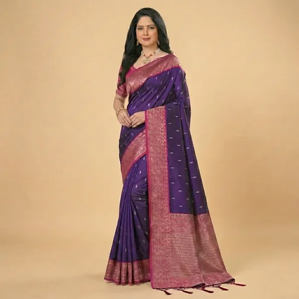 Purple_Banarasi_Silk_Pink_Zari_Border_Saree_For_Women