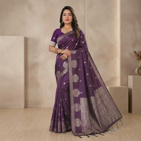 Maroon_Silk_Blend_Silver_Zari_Woven_Saree_For_Women