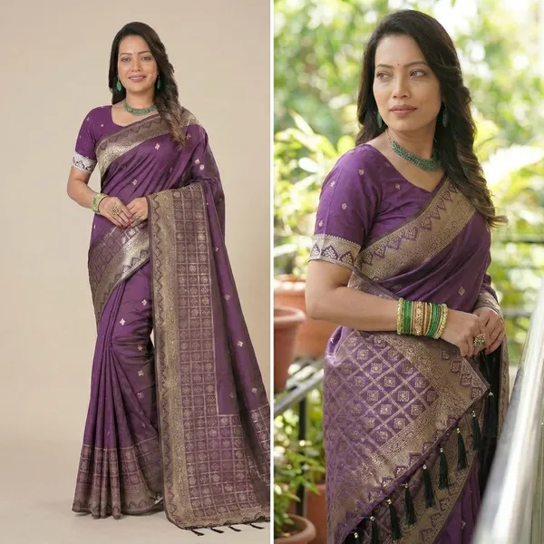 Purple_Banarasi_Silk_Zari_Golden_Border_Saree_For_Women