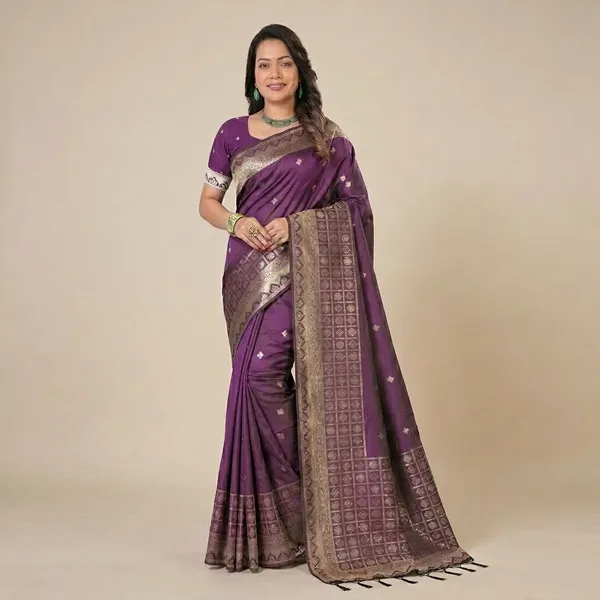 Purple_Banarasi_Silk_Zari_Golden_Border_Saree_For_Women