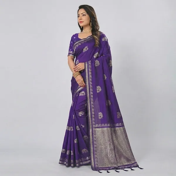 Purple_Silk_Silver_Elephant_Motif_Woven_Saree_For_Women