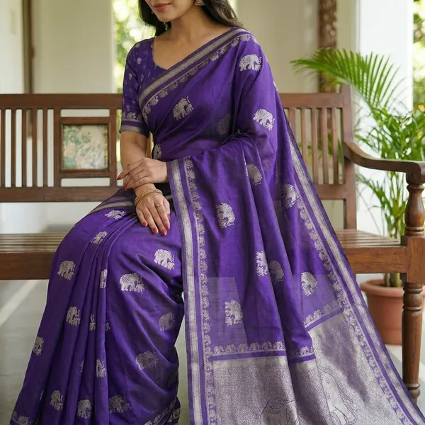 Purple_Silk_Silver_Elephant_Motif_Woven_Saree_For_Women