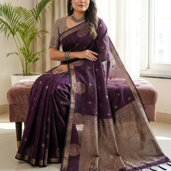 Maroon_Banarasi_Silk_Woven_Saree_With_Golden_Zari_Embroidered_Border_For_Women