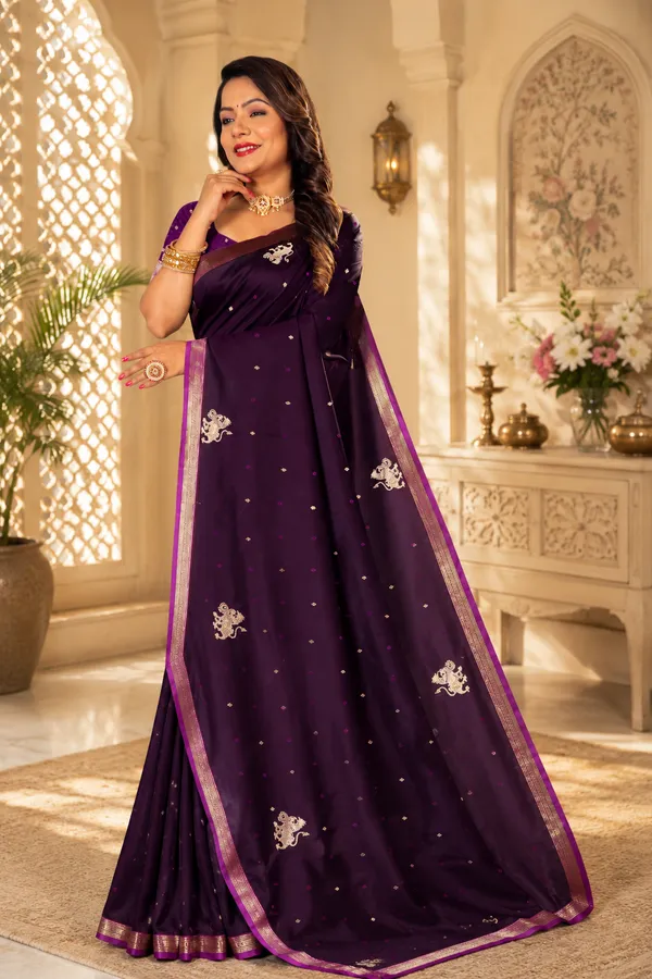Multi_Cotton_Silk_Embroidered_Saree_With_Golden_Zari_Border_For_Women