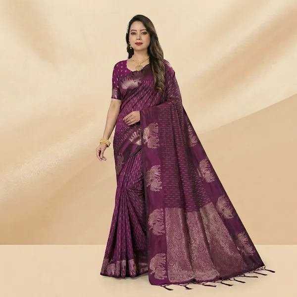 Multi_Banarasi_Silk_Zari_Woven_Saree_With_Golden_Border_For_Women