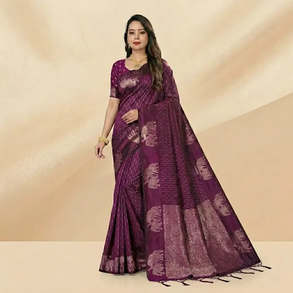 Multi_Banarasi_Silk_Zari_Woven_Saree_With_Golden_Border_For_Women