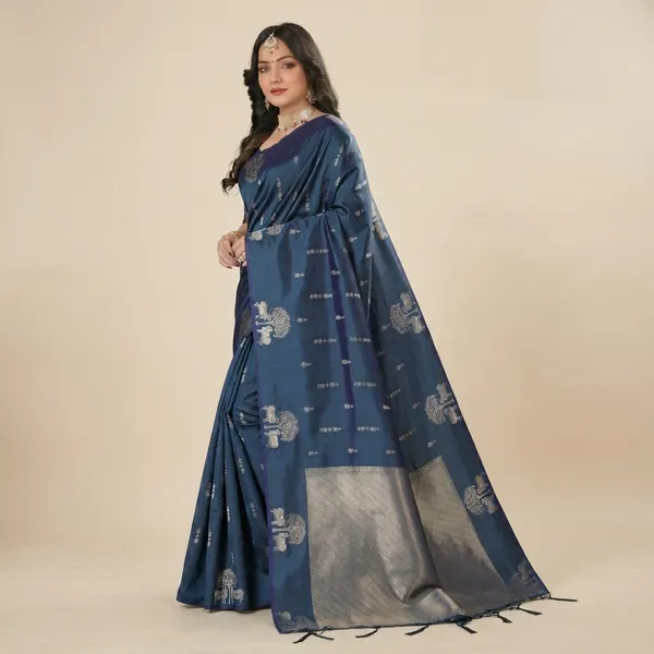 Blue_Silk_Elephant_Motif_Woven_Saree_For_Women