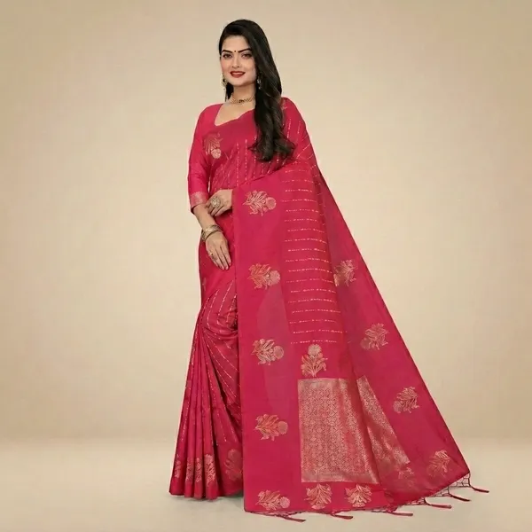 Magenta_Silk_Blend_Golden_Zari_Woven_Saree_For_Women