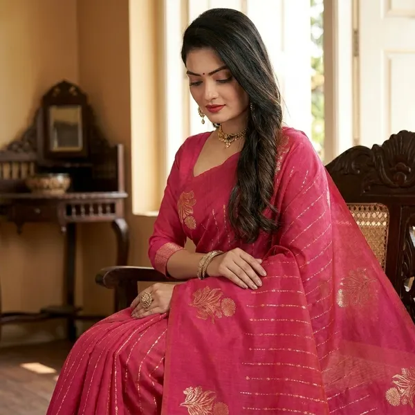 Magenta_Silk_Blend_Golden_Zari_Woven_Saree_For_Women