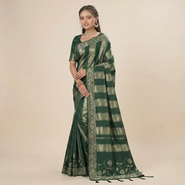 Green_Banarasi_Silk_Golden_Zari_Border_Saree_For_Women
