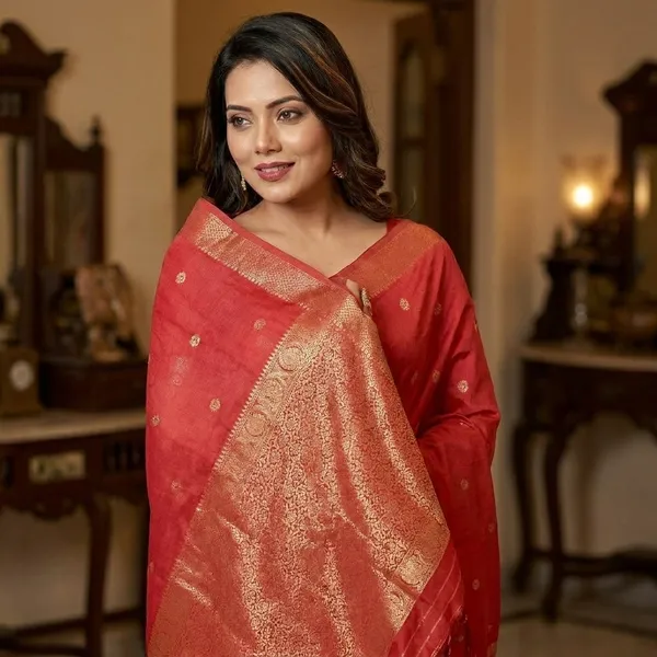 Red_Silk_Zari_Woven_Brocade_Border_Saree_For_Women