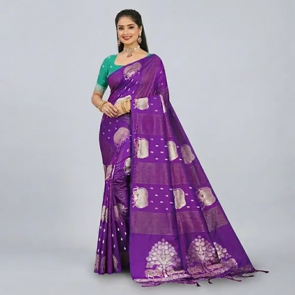 Banarasi_Silk_Silver_Zari_Woven_Contrast_Blouse_Saree_For_Women