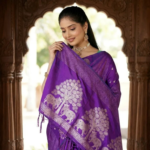Banarasi_Silk_Silver_Zari_Woven_Contrast_Blouse_Saree_For_Women