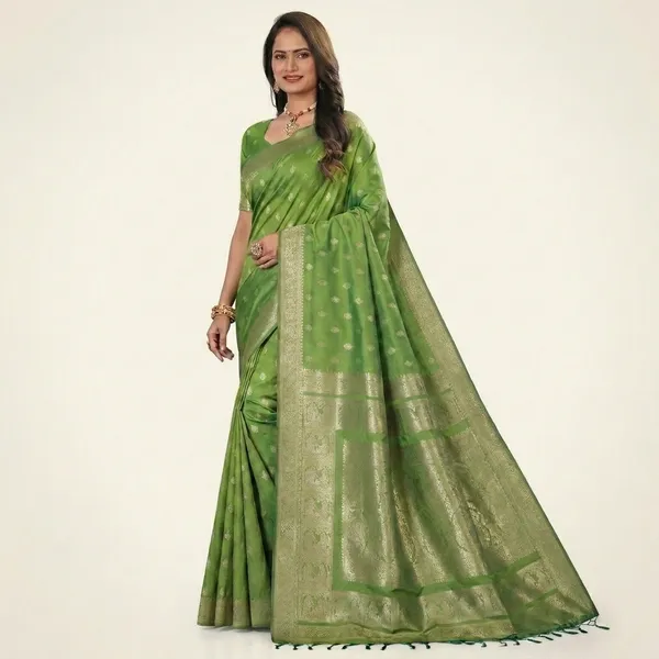 Parrot_Green_Banarasi_Silk_Golden_Zari_Woven_Saree_For_Women