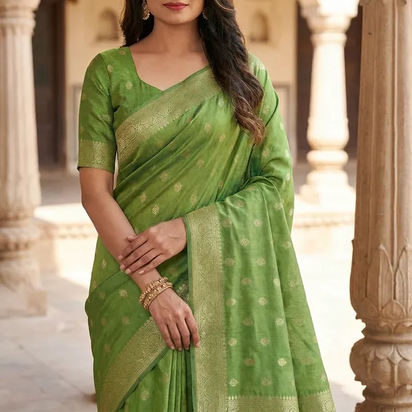 Parrot_Green_Banarasi_Silk_Golden_Zari_Woven_Saree_For_Women