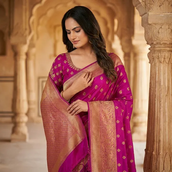 Magenta_Silk_Golden_Zari_Butti_Saree_For_Women