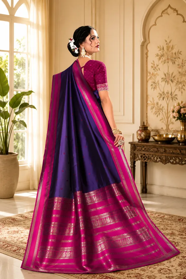 Multi_Silk_Zari_Woven_Saree_With_Contrast_Pink_Gold_Border_For_Women