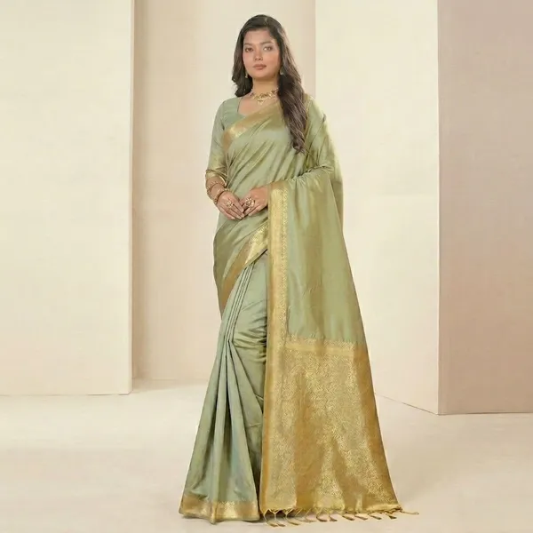Pastel_Green_Silk_Golden_Zari_Border_Saree_For_Women
