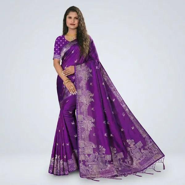 Purple_Banarasi_Silk_Silver_Zari_Geometric_Woven_Saree_For_Women