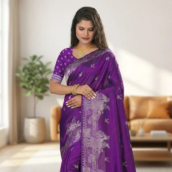 Purple_Banarasi_Silk_Silver_Zari_Geometric_Woven_Saree_For_Women