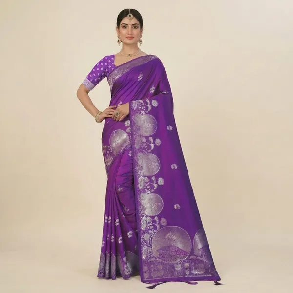 Multi_Silk_Zari_Woven_Saree_With_Floral_Border_And_Pallu_For_Women