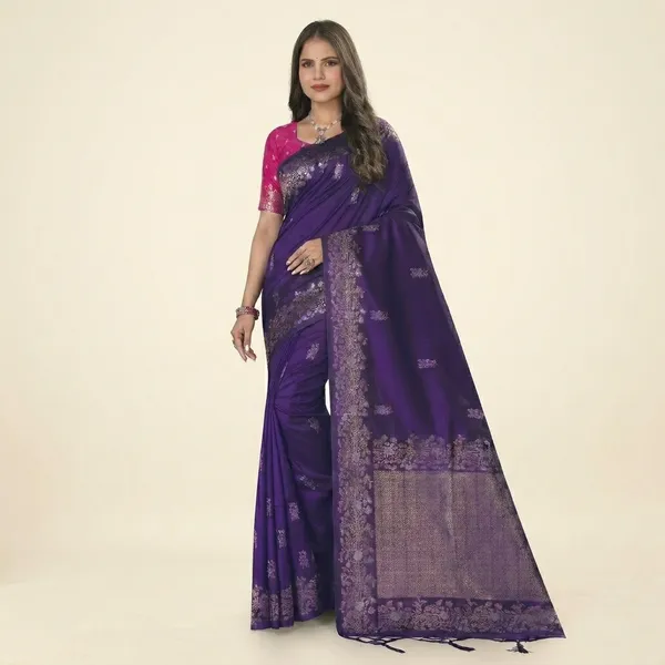 Banarasi_Silk_Woven_Contrast_Blouse_Saree_For_Women