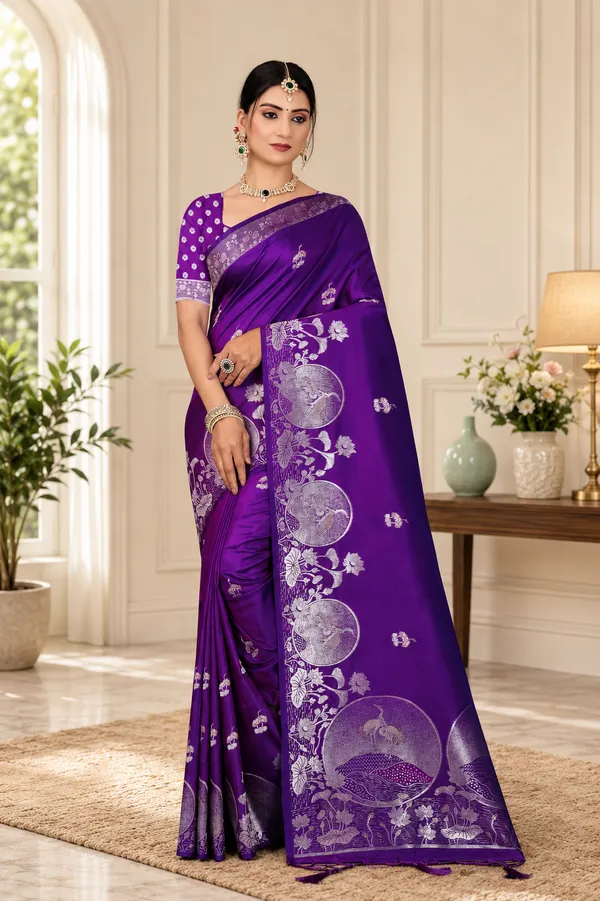 Multi_Silk_Zari_Woven_Saree_With_Floral_Border_And_Pallu_For_Women