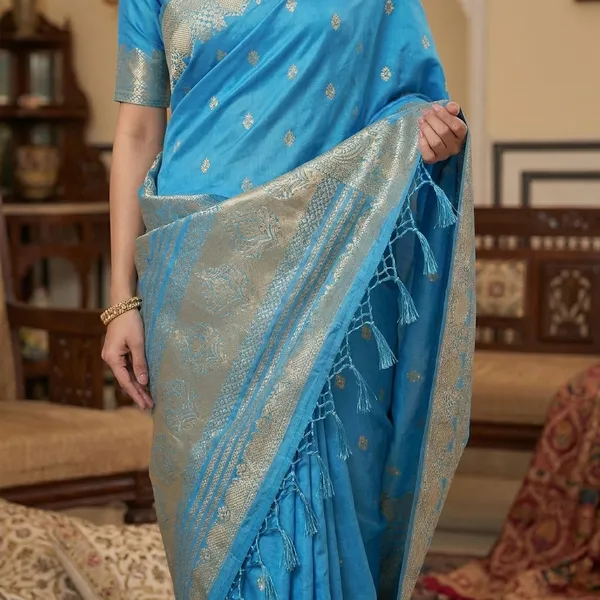 Blue_Banarasi_Silk_Golden_Zari_Woven_Saree_For_Women