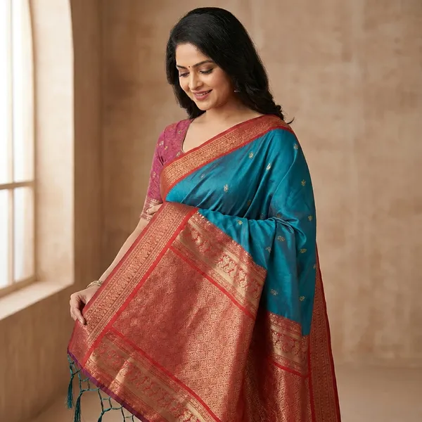 Sky_Blue_Silk_Woven_Red_Zari_Border_Saree_For_Women