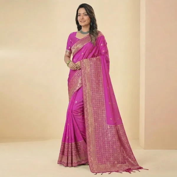 Magenta_Silk_Golden_Zari_Border_Saree_For_Women