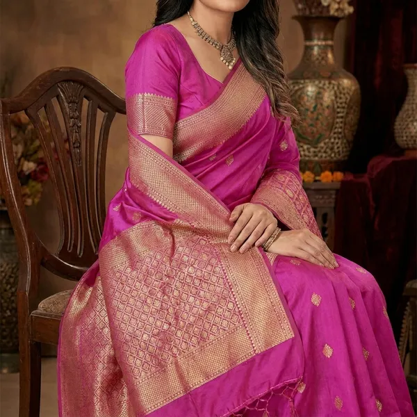 Magenta_Silk_Golden_Zari_Border_Saree_For_Women