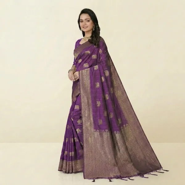 Multi_Banarasi_Silk_Woven_Saree_With_Golden_Elephant_Motifs_For_Women