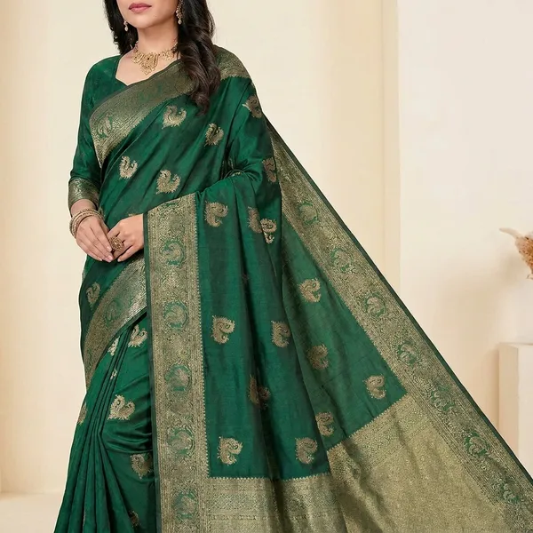 Green_Banarasi_Silk_Golden_Zari_Woven_Saree_For_Women