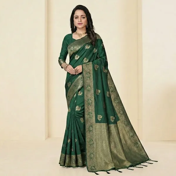 Green_Banarasi_Silk_Golden_Zari_Woven_Saree_For_Women