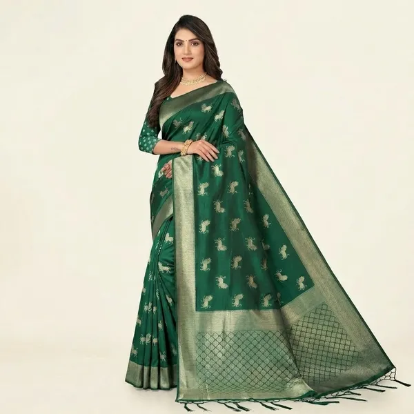 Green_Banarasi_Silk_Golden_Zari_Woven_Saree_For_Women