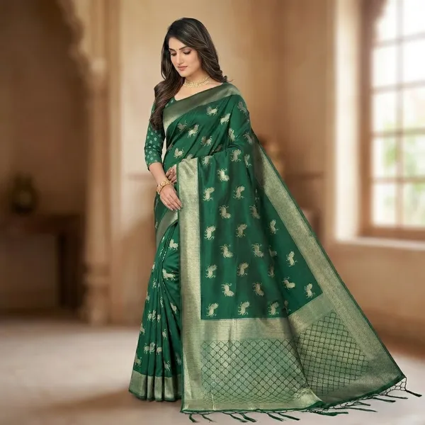 Green_Banarasi_Silk_Golden_Zari_Woven_Saree_For_Women