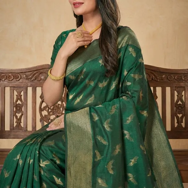 Green_Banarasi_Silk_Golden_Zari_Woven_Saree_For_Women