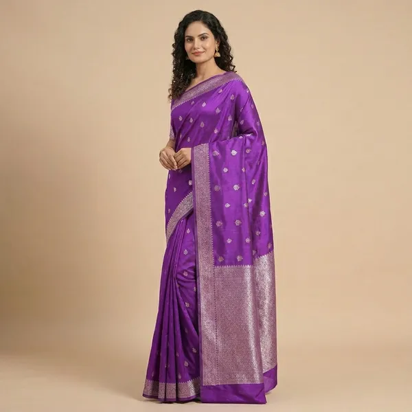 Purple_Banarasi_Silk_Zari_Butti_Woven_Saree_For_Women