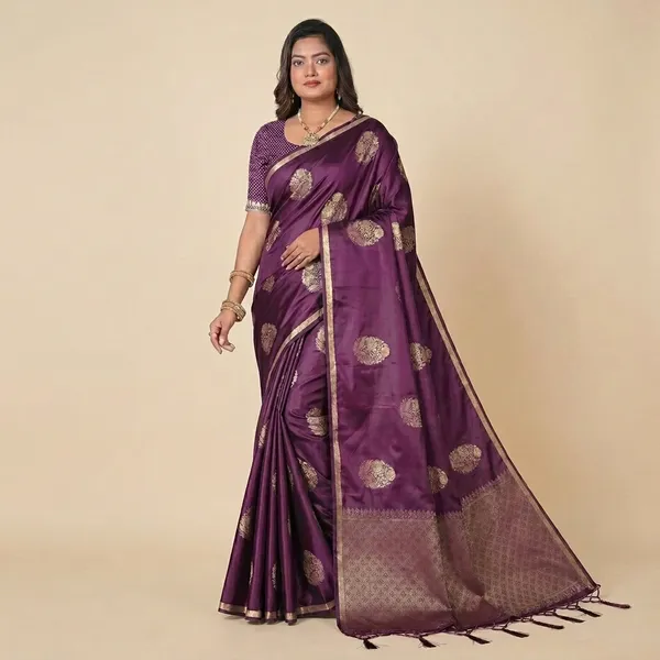 Multi_Satin_Silk_Woven_Saree_With_Contrast_Zari_Border_For_Women