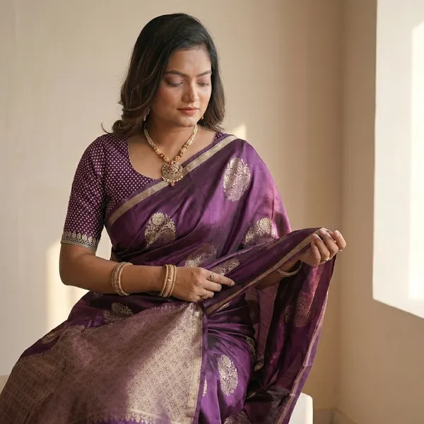 Multi_Satin_Silk_Woven_Saree_With_Contrast_Zari_Border_For_Women