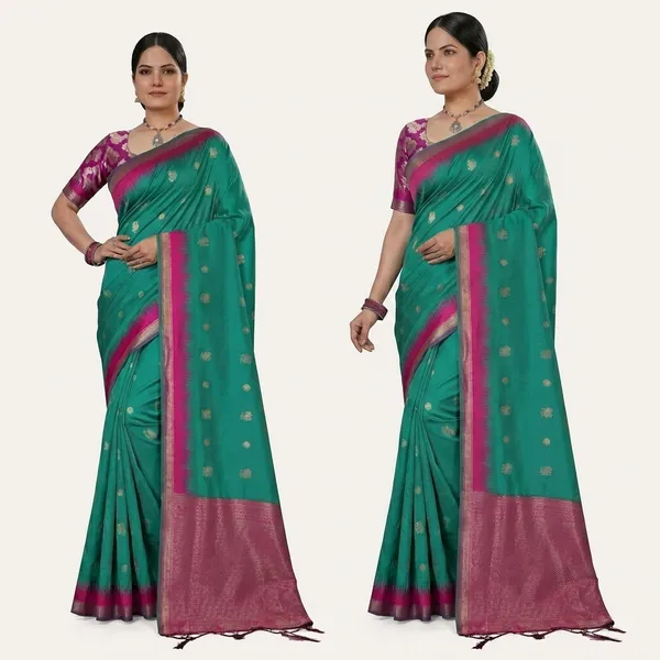 Silk_Zari_Buti_Contrast_Border_Saree_For_Women