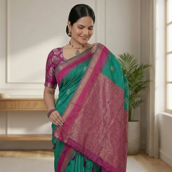 Silk_Zari_Buti_Contrast_Border_Saree_For_Women