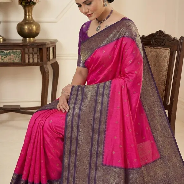 Pink_Silk_Woven_Contrast_Border_Saree_For_Women