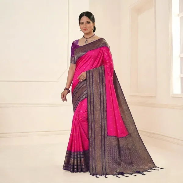 Pink_Silk_Woven_Contrast_Border_Saree_For_Women