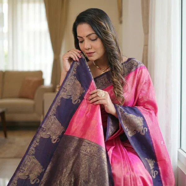 Pink_Banarasi_Silk_Contrast_Border_Zari_Saree_For_Women